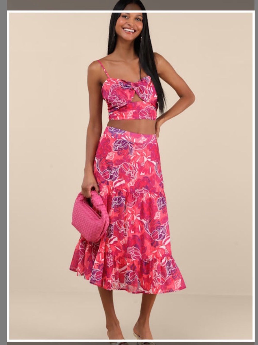 Lulus Floating Through Flowers Pink Floral Two-piece Midi Dress - Size M